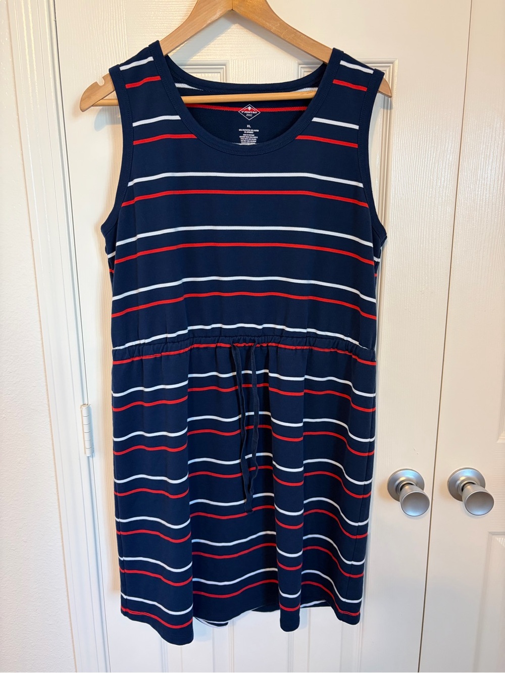 St John's Bay Women's Size XL Striped Sleeveless Dress Navy Red White